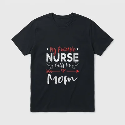 My Favorite Nurse Calls Me Retro T-Shirt – My Favorite NURSE Calls Me Mom with stethoscopes – Classic T-Shirt in Black