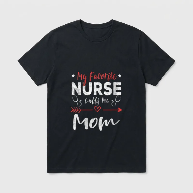 My Favorite Nurse Calls Me Retro T-Shirt – My Favorite NURSE Calls Me Mom with stethoscopes – Classic T-Shirt in Black