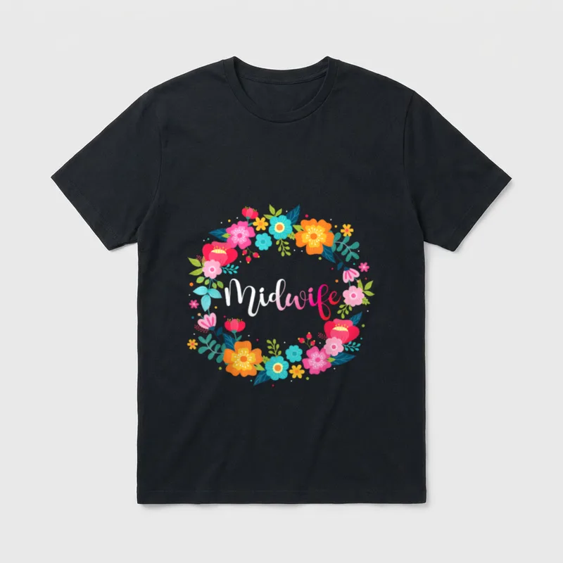 Nurse Midwife Birth Worker Flower T-Shirt – Classic T-Shirt in Black