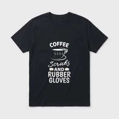 Rubber Gloves Proud Medical Nurse T-Shirt – Coffee cup heartbeat line and rubber gloves lettering – Classic T-Shirt in Black