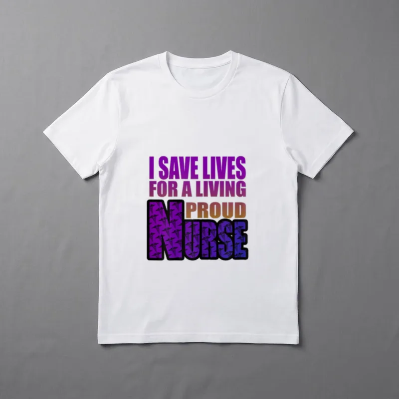 Proud Nurse Lives T-Shirt – I Save Lives For a Living Proud Nurse in purple and orange lettering – Classic T-Shirt in Black