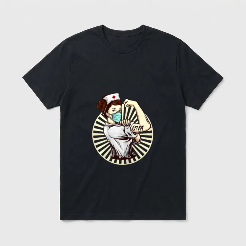 Girls Nurse Arm Strong Proud T-Shirt – Nurse flexing bicep with CNA printed on her arm – Classic T-Shirt in Black