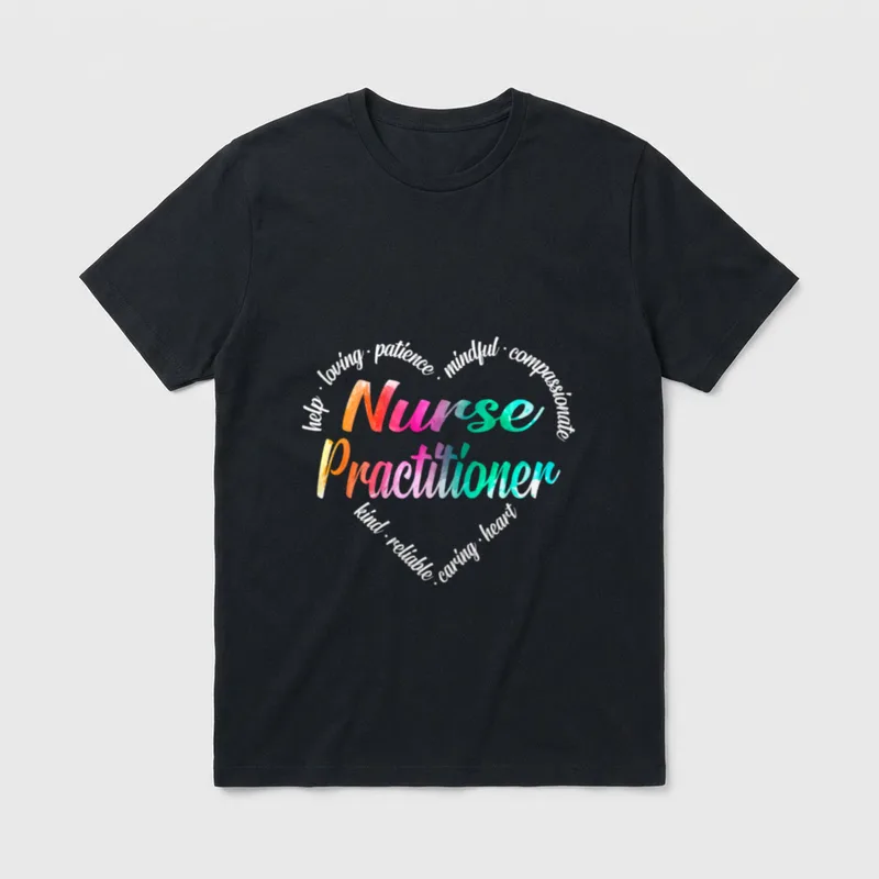 Nurse Practitioner Heart Word Cloud Watercolor T-Shirt – Classic T-Shirt in Black