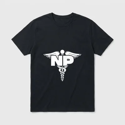 NP Nurse Practitioner Graduation T-Shirt – NP letters across a winged caduceus staff – Classic T-Shirt in Black