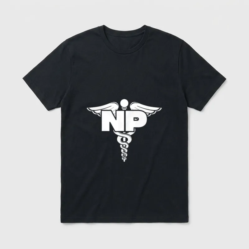 NP Nurse Practitioner Graduation T-Shirt – NP letters across a winged caduceus staff – Classic T-Shirt in Black