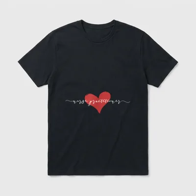 NP Nurse Practitioner Features T-Shirt – Red heart with cursive nurse practitioner lettering – Classic T-Shirt in Black