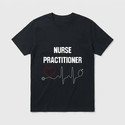 Nurse Practitioner Makes T-Shirt – Words “NURSE PRACTITIONER” with red heart stethoscope graphic – Classic T-Shirt in Black