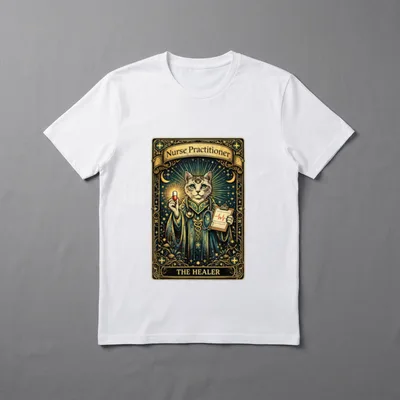 Nurse Practitioner Cat Tarot Card T-Shirt – Nurse Practitioner THE HEALER cat tarot card print – Classic T-Shirt in Black