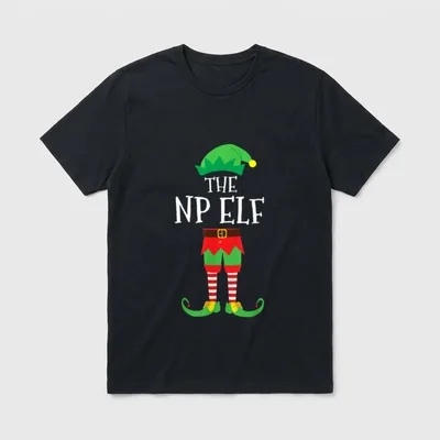 NP Nurse Practitioner Elf Matching Christmas T-Shirt – Classic T-Shirt in Black