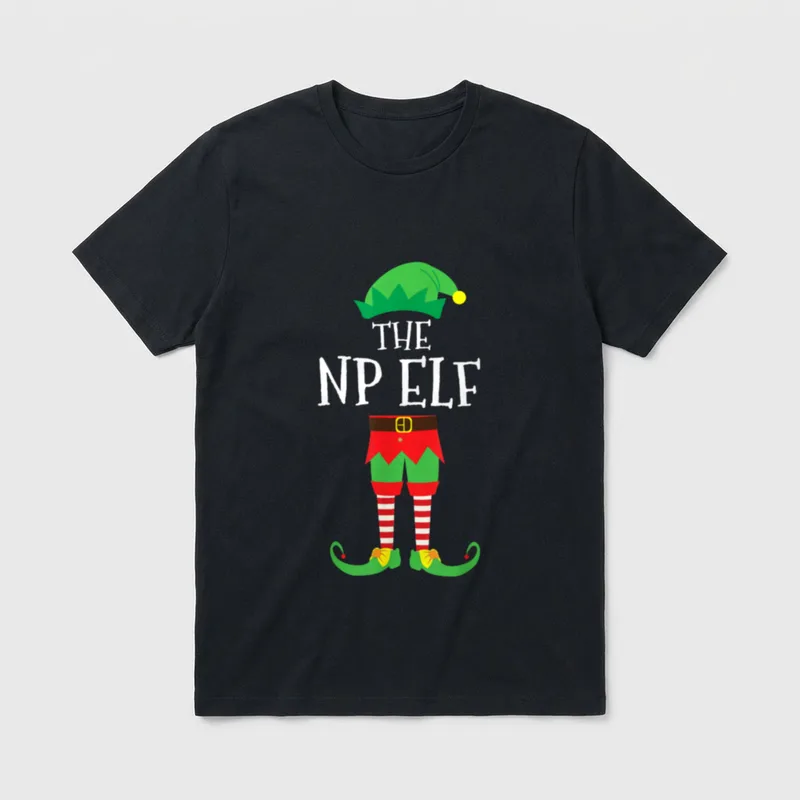 NP Nurse Practitioner Elf Matching Christmas T-Shirt – Classic T-Shirt in Black