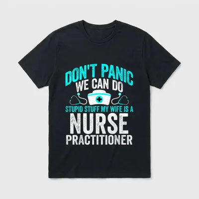 Stuff My Wife Is a Nurse T-Shirt – Cyan and white lettering with a nurse cap and stethoscopes – Classic T-Shirt in Black