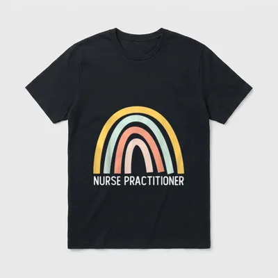 Nurse Practitioner Reads T-Shirt – White Nurse Practitioner text below a four-arch boho rainbow – Classic T-Shirt in Black
