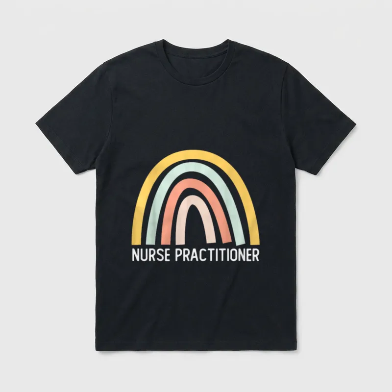 Nurse Practitioner Reads T-Shirt – White Nurse Practitioner text below a four-arch boho rainbow – Classic T-Shirt in Black