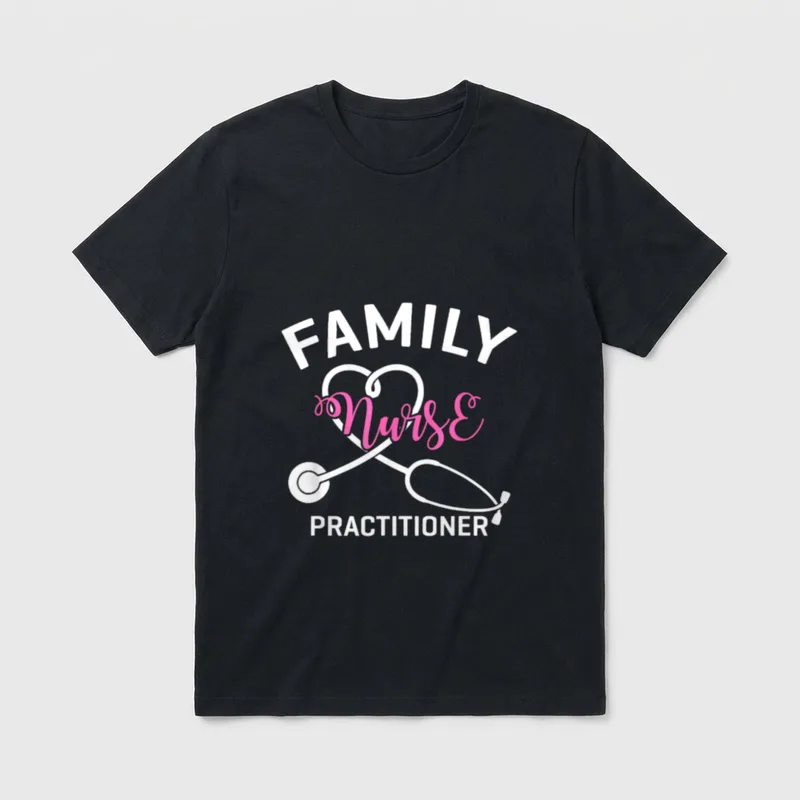 Family Nurse Practitioner Lightweight T-Shirt – FAMILY Nurse PRACTITIONER with heart stethoscope – Classic T-Shirt in Black