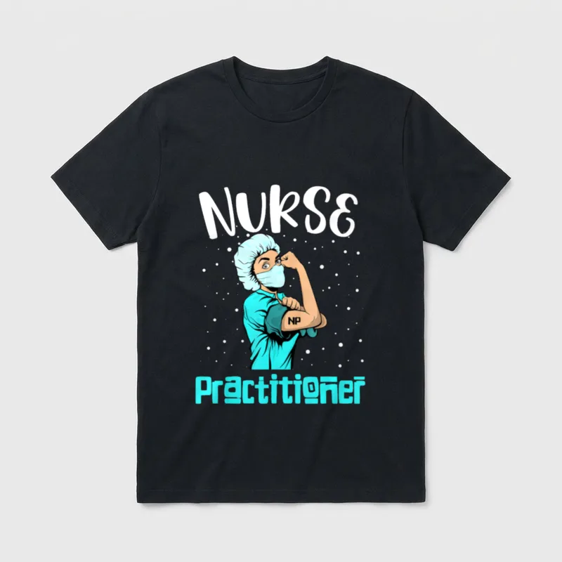 Nurse Practitioner Rosie T-Shirt – “NURSE” and “Practitioner” with an “NP” arm tattoo – Classic T-Shirt in Black