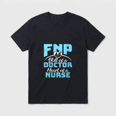 Skill of a Doctor Heart Nurse T-Shirt – FNP Skill of a Doctor Heart of a Nurse lettering – Classic T-Shirt in Black