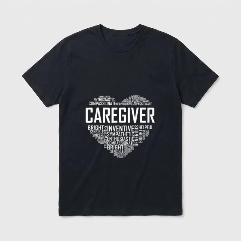 Proud Caregiver Heart Nurse Appreciation T-Shirt – Classic T-Shirt in Black