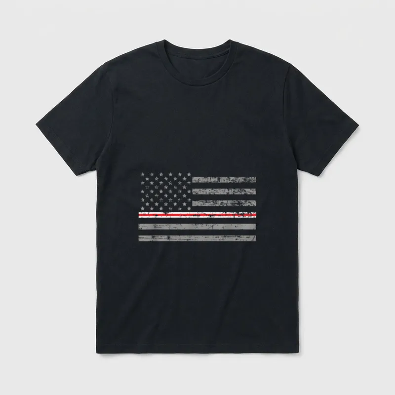 Thin Red Line Nurse Flag T-Shirt – Distressed American flag graphic with a horizontal red stripe – Classic T-Shirt in Black