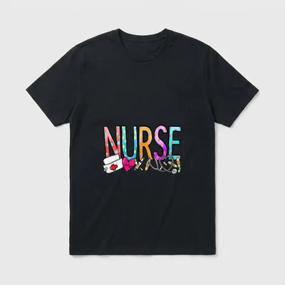 NURSE'S DAY Nurse Life WEEK 2025 T-Shirt – The word NURSE in colorful patterned letters – Classic T-Shirt in Black