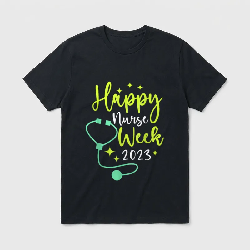 Nurse Appreciation Week Happy T-Shirt – Happy Nurse Week 2023 with stethoscope and stars – Classic T-Shirt in Black