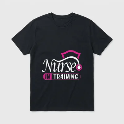 Nurse in Training Appreciation Day T-Shirt – Nurse IN TRAINING text with pink stethoscope graphic – Classic T-Shirt in Black