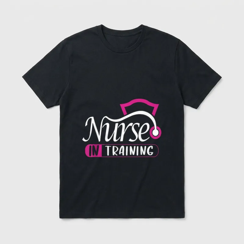 Nurse in Training Appreciation Day T-Shirt – Nurse IN TRAINING text with pink stethoscope graphic – Classic T-Shirt in Black