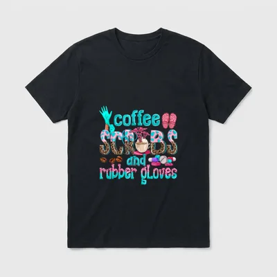 Coffee Scrubs and Rubber Gloves Week T-Shirt – coffee SCRUBS and rubber gloves with medical icons – Classic T-Shirt in Black