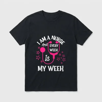 I Am a Nurse and Every T-Shirt – Pink stethoscope with stars and lettering “I AM A NURSE” – Classic T-Shirt in Black