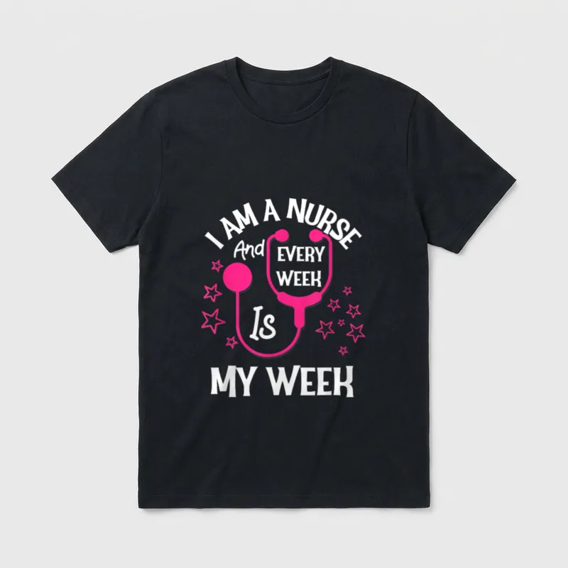 I Am a Nurse and Every T-Shirt – Pink stethoscope with stars and lettering “I AM A NURSE” – Classic T-Shirt in Black