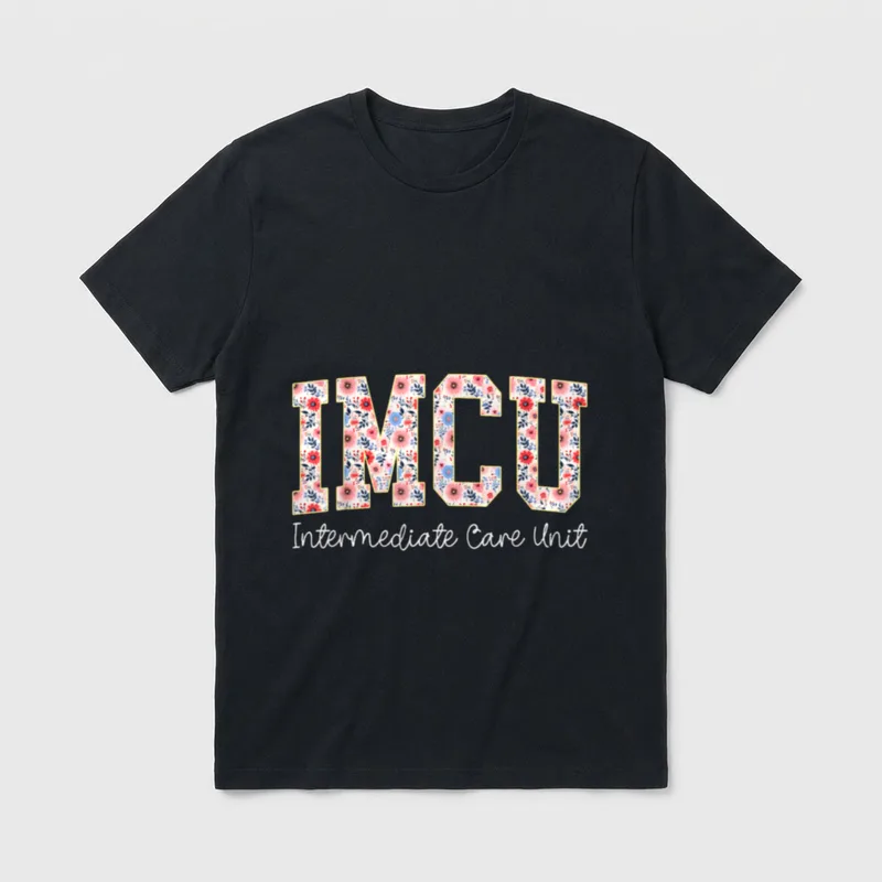 Floral IMCU Nurse Intermediate Care Unit T-Shirt – IMCU Intermediate Care Unit floral lettering – Classic T-Shirt in Black