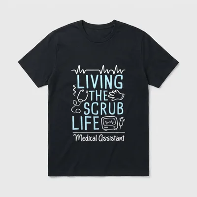 Medical Assistant Nurse Week RMA T-Shirt – LIVING THE SCRUB LIFE Medical Assistant lettering – Classic T-Shirt in Black