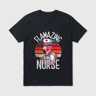 Nurse Looking T-Shirt – Flamingo nurse in uniform with FLAMAZING NURSE lettering – Classic T-Shirt in Black