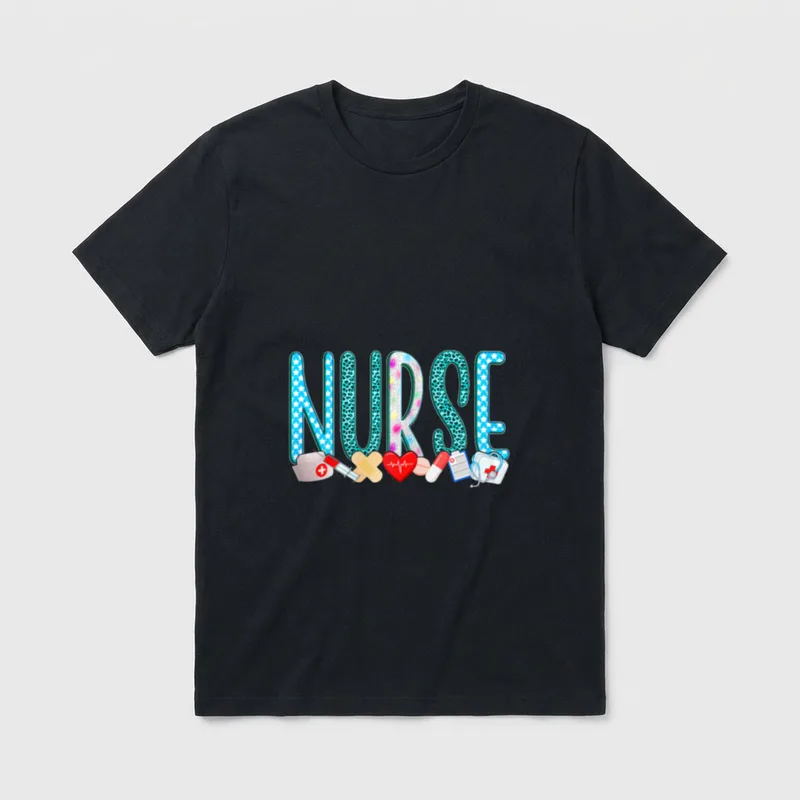 NURSE'S DAY Nurse Life WEEK 2024 T-Shirt – The word NURSE with clinic icons along the base – Classic T-Shirt in Black