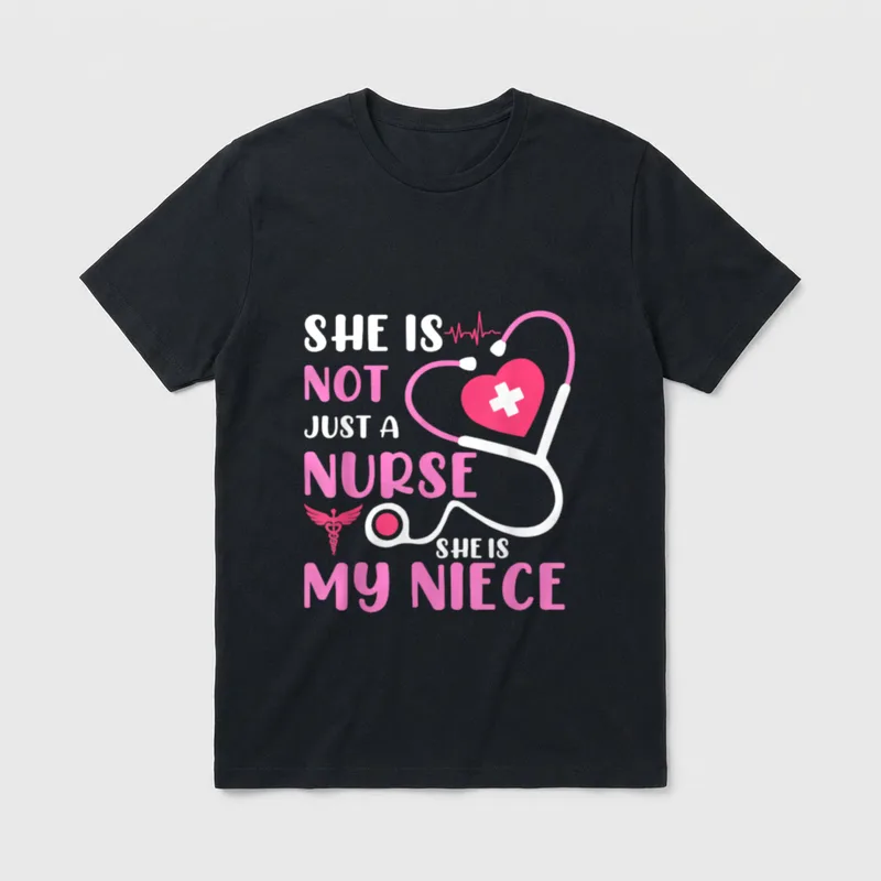 This Nurse Week T-Shirt – Stethoscope shaping a heart with nurse niece lettering – Classic T-Shirt in Black