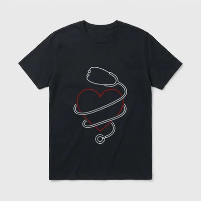 Nurse Week Appreciation Minimalist T-Shirt – A red heart outlined with a looping white stethoscope – Classic T-Shirt in Black
