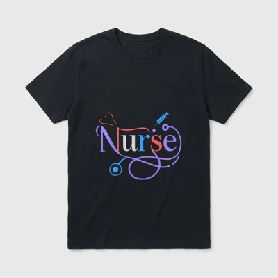 Nurse Life Happy Nurse’s Day T-Shirt – Nurse lettering with stethoscope and syringe graphic – Classic T-Shirt in Black