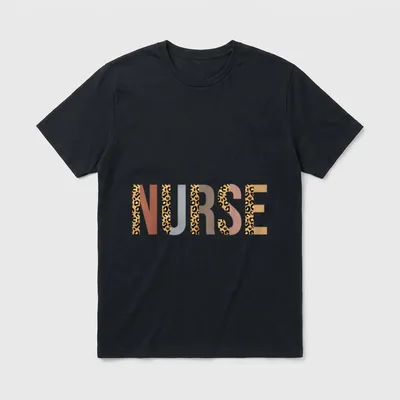 Leopard Nurse Appreciation T-Shirt – The word NURSE in split leopard pattern and muted colors – Classic T-Shirt in Black