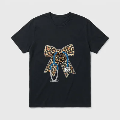 Leopard Coquette Nurse Stethoscope Bow Appreciation T-Shirt – Classic T-Shirt in Black