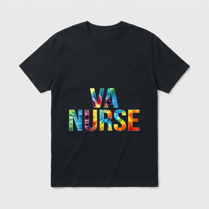 VA Nurse Appreciation Day Tie Dye T-Shirt – VA NURSE lettering filled with colorful tie dye swirls – Classic T-Shirt in Black