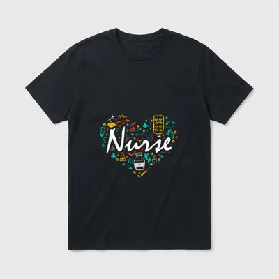 Nurse Nurse Week Collection T-Shirt – Medical doodle heart with the word Nurse in script – Classic T-Shirt in Black