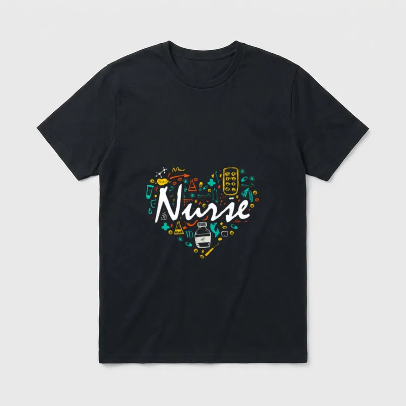Nurse Nurse Week Collection T-Shirt – Medical doodle heart with the word Nurse in script – Classic T-Shirt in Black