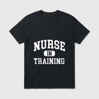 Nurse in Training Future T-Shirt – White Nurse in Training lettering with a central badge on gray – Classic T-Shirt in Black