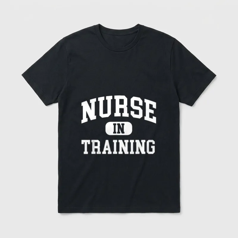 Nurse in Training Future T-Shirt – White Nurse in Training lettering with a central badge on gray – Classic T-Shirt in Black