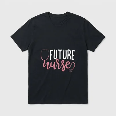 Future Nurse Career T-Shirt – Printed FUTURE in white block letters with pink stethoscope script – Classic T-Shirt in Black