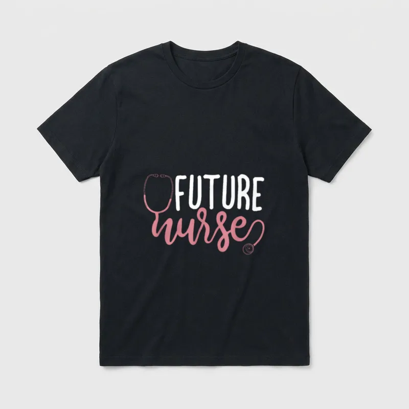 Future Nurse Career T-Shirt – Printed FUTURE in white block letters with pink stethoscope script – Classic T-Shirt in Black