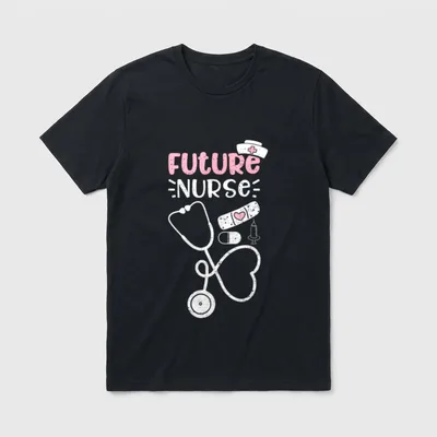 Future Nurse Life T-Shirt – FUTURE NURSE print with stethoscope heart, bandage, and syringe – Classic T-Shirt in Black