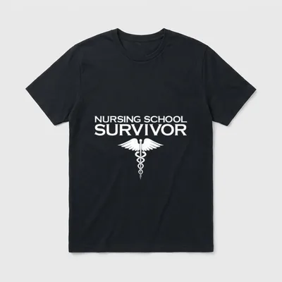 Nursing School Survivor T-Shirt – Caduceus medical symbol with NURSING SCHOOL SURVIVOR text – Classic T-Shirt in Black