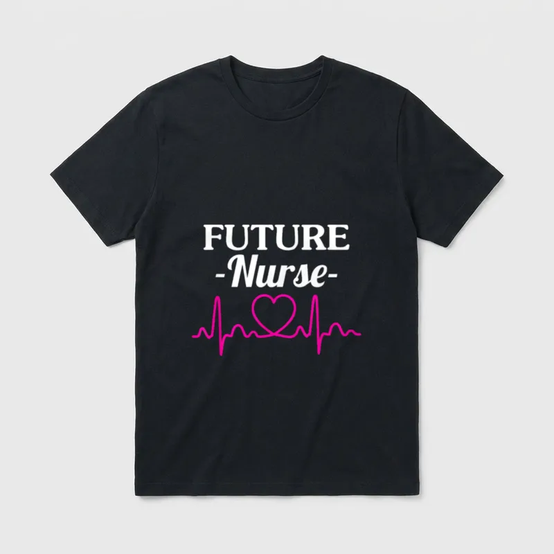 Future Nurse Classic T-Shirt – FUTURE -Nurse- text with a pink heartbeat pulse line and heart – Classic T-Shirt in Black