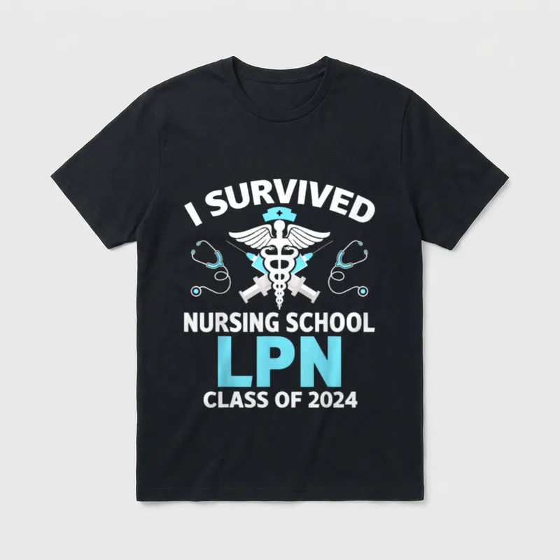 LPN Student Nursing T-Shirt – “I Survived Nursing School LPN Class of 2024” – Classic T-Shirt in Black