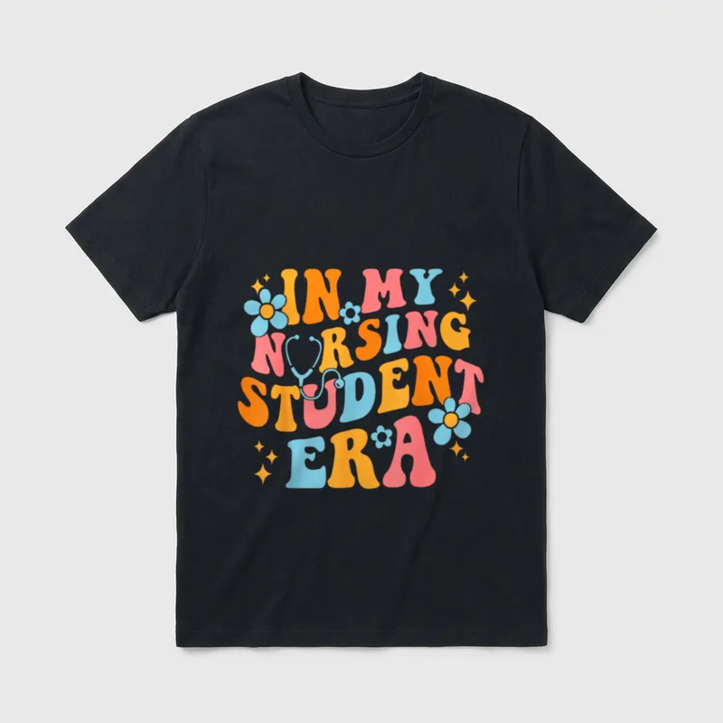 In My Nursing Student Era T-Shirt – IN MY NURSING STUDENT ERA in groovy letters with stethoscope – Classic T-Shirt in Black